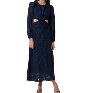 ASTR the Label Cutout Burnout Floral Dress NWT Size XS Blue Open Back High Neck